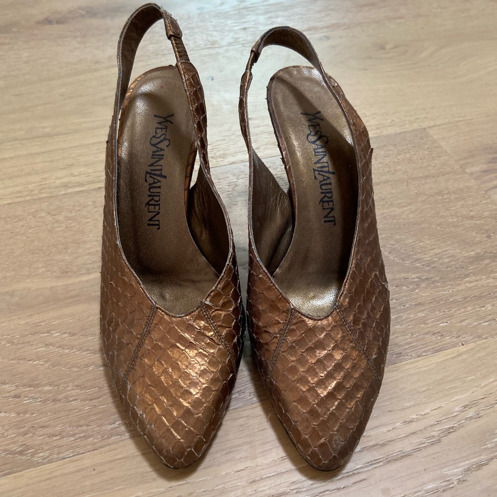 Vintage YSL Yves Saint Laurent Bronze Reptile Slingback Heels